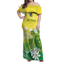 Cook Islands Independence Day Off Shoulder Maxi Dress Kuki Airani Tiare Maori Polynesian Pattern - Green
