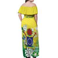 Cook Islands Independence Day Off Shoulder Maxi Dress Kuki Airani Tiare Maori Polynesian Pattern - Green
