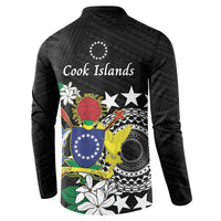 Cook Islands Independence Day Button Sweatshirt Kuki Airani Tiare Maori Polynesian Pattern - Black