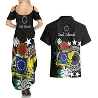 Cook Islands Independence Day Couples Matching Summer Maxi Dress and Hawaiian Shirt Kuki Airani Tiare Maori Polynesian Pattern - Black