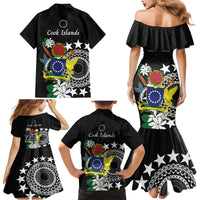 Cook Islands Independence Day Family Matching Mermaid Dress and Hawaiian Shirt Kuki Airani Tiare Maori Polynesian Pattern - Black