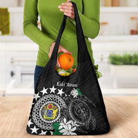 Cook Islands Independence Day Grocery Bag Kuki Airani Tiare Maori Polynesian Pattern - Black