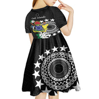Cook Islands Independence Day Kid Short Sleeve Dress Kuki Airani Tiare Maori Polynesian Pattern - Black