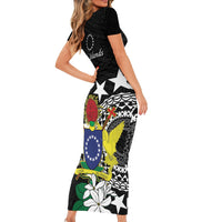 Cook Islands Independence Day Short Sleeve Bodycon Dress Kuki Airani Tiare Maori Polynesian Pattern - Black LT14 - Polynesian Pride