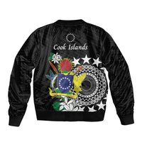 Cook Islands Independence Day Sleeve Zip Bomber Jacket Kuki Airani Tiare Maori Polynesian Pattern - Black