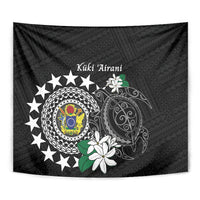 Cook Islands Independence Day Tapestry Kuki Airani Tiare Maori Polynesian Pattern - Black