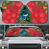 New Zealand Christmas In July Auto Sun Shade Kowhai Tui Bird With Pohutukawa - Red - Polynesian Pride
