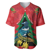 New Zealand Christmas In July Baseball Jersey Kowhai Tui Bird With Pohutukawa - Red