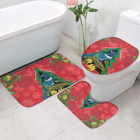 New Zealand Christmas In July Bathroom Set Kowhai Tui Bird With Pohutukawa - Red - Polynesian Pride