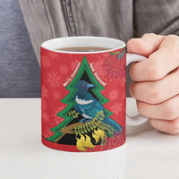 New Zealand Christmas In July Ceramic Mug Kowhai Tui Bird With Pohutukawa - Red - Polynesian Pride