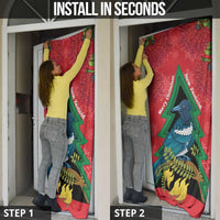 New Zealand Christmas In July Door Cover Kowhai Tui Bird With Pohutukawa - Red - Polynesian Pride