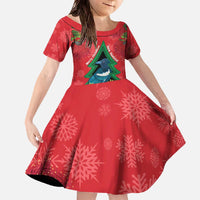 New Zealand Christmas In July Family Matching Off The Shoulder Long Sleeve Dress and Hawaiian Shirt Kowhai Tui Bird With Pohutukawa - Red