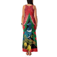 New Zealand Christmas In July Family Matching Tank Maxi Dress and Hawaiian Shirt Kowhai Tui Bird With Pohutukawa - Red