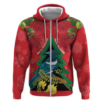 New Zealand Christmas In July Hoodie Kowhai Tui Bird With Pohutukawa - Red