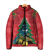 New Zealand Christmas In July Padded Jacket Kowhai Tui Bird With Pohutukawa - Red - Polynesian Pride
