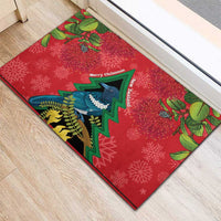 New Zealand Christmas In July Rubber Doormat Kowhai Tui Bird With Pohutukawa - Red