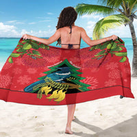 New Zealand Christmas In July Sarong Kowhai Tui Bird With Pohutukawa - Red