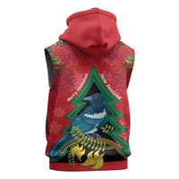 New Zealand Christmas In July Sleeveless Hoodie Kowhai Tui Bird With Pohutukawa - Red - Polynesian Pride