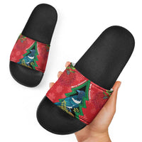 New Zealand Christmas In July Slide Sandals Kowhai Tui Bird With Pohutukawa - Red - Polynesian Pride