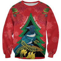 New Zealand Christmas In July Sweatshirt Kowhai Tui Bird With Pohutukawa - Red