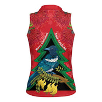 New Zealand Christmas In July Women Sleeveless Polo Shirt Kowhai Tui Bird With Pohutukawa - Red
