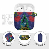New Zealand Christmas In July AirPods Case Kowhai Tui Bird With Pohutukawa - Blue - Polynesian Pride