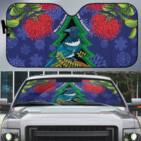 New Zealand Christmas In July Auto Sun Shade Kowhai Tui Bird With Pohutukawa - Blue - Polynesian Pride