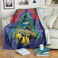 New Zealand Christmas In July Blanket Kowhai Tui Bird With Pohutukawa - Blue