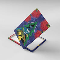 New Zealand Christmas In July Canvas Wall Art Kowhai Tui Bird With Pohutukawa - Blue