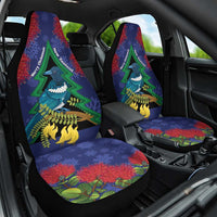New Zealand Christmas In July Car Seat Cover Kowhai Tui Bird With Pohutukawa - Blue