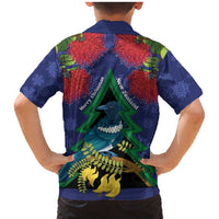 New Zealand Christmas In July Family Matching Mermaid Dress and Hawaiian Shirt Kowhai Tui Bird With Pohutukawa - Blue