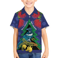 New Zealand Christmas In July Family Matching Off The Shoulder Long Sleeve Dress and Hawaiian Shirt Kowhai Tui Bird With Pohutukawa - Blue