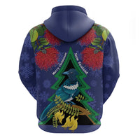 New Zealand Christmas In July Hoodie Kowhai Tui Bird With Pohutukawa - Blue