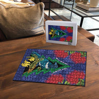 New Zealand Christmas In July Puzzle Kowhai Tui Bird With Pohutukawa - Blue - Polynesian Pride