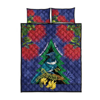 New Zealand Christmas In July Quilt Bed Set Kowhai Tui Bird With Pohutukawa - Blue