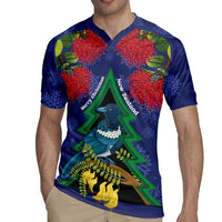 New Zealand Christmas In July Rugby Jersey Kowhai Tui Bird With Pohutukawa - Blue