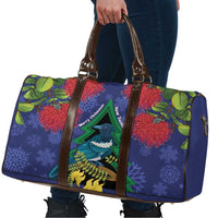 New Zealand Christmas In July Travel Bag Kowhai Tui Bird With Pohutukawa - Blue - Polynesian Pride