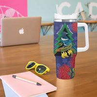 New Zealand Christmas In July Tumbler With Handle Kowhai Tui Bird With Pohutukawa - Blue