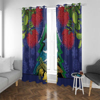 New Zealand Christmas In July Window Curtain Kowhai Tui Bird With Pohutukawa - Blue