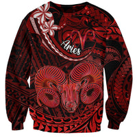 Polynesian Pride Aries Zodiac Sweatshirt Astrological Sign Tribal Plumeria Red Galaxy LT14 Unisex Red - Polynesian Pride