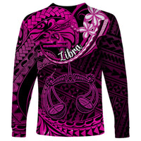 Polynesian Pride Libra Zodiac Long Sleeve Shirt Astrological Sign Tribal Plumeria Pink Galaxy LT14 - Polynesian Pride