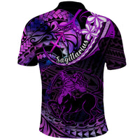 Polynesian Pride Sagittarius Zodiac Polo Shirt Astrological Sign Tribal Plumeria Purple Galaxy LT14 - Polynesian Pride