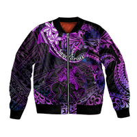 Polynesian Pride Sagittarius Zodiac Sleeve Zip Bomber Jacket Astrological Sign Tribal Plumeria Purple Galaxy LT14 Unisex Purple - Polynesian Pride