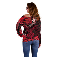 Polynesian Pride Capricorn Zodiac Off Shoulder Sweater Astrological Sign Tribal Plumeria Red Galaxy LT14 - Polynesian Pride