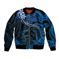 Polynesian Pride Aquarius Zodiac Bomber Jacket Astrological Sign Tribal Plumeria Blue Galaxy LT14 Unisex Blue - Polynesian Pride