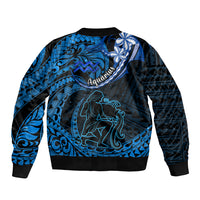 Polynesian Pride Aquarius Zodiac Sleeve Zip Bomber Jacket Astrological Sign Tribal Plumeria Blue Galaxy LT14 - Polynesian Pride
