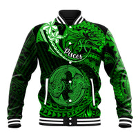 Polynesian Pride Pisces Zodiac Baseball Jacket Astrological Sign Tribal Plumeria Green Galaxy LT14 Unisex Green - Polynesian Pride