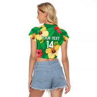 Custom Vanuatu Cricket Raglan Cropped T Shirt 2024 Tropical Flowers Version LT14 - Polynesian Pride