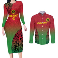Custom Vanuatu Cricket Couples Matching Long Sleeve Bodycon Dress and Long Sleeve Button Shirt 2024 Polynesian Pattern Sporty Style