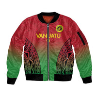 Custom Vanuatu Cricket Sleeve Zip Bomber Jacket 2024 Polynesian Pattern Sporty Style LT14 Unisex Red - Polynesian Pride